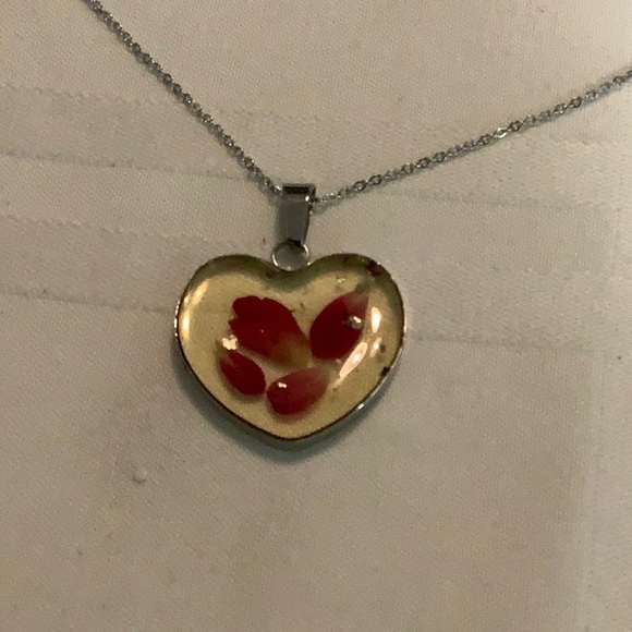 Jewelry - Heart Pendant Necklace with Red Petals